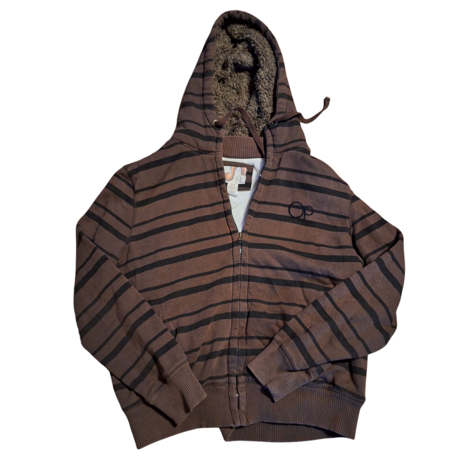 OP Ocean Pacific mens XL sherpa thermal lined full zip hoodie jacket y2k 90s