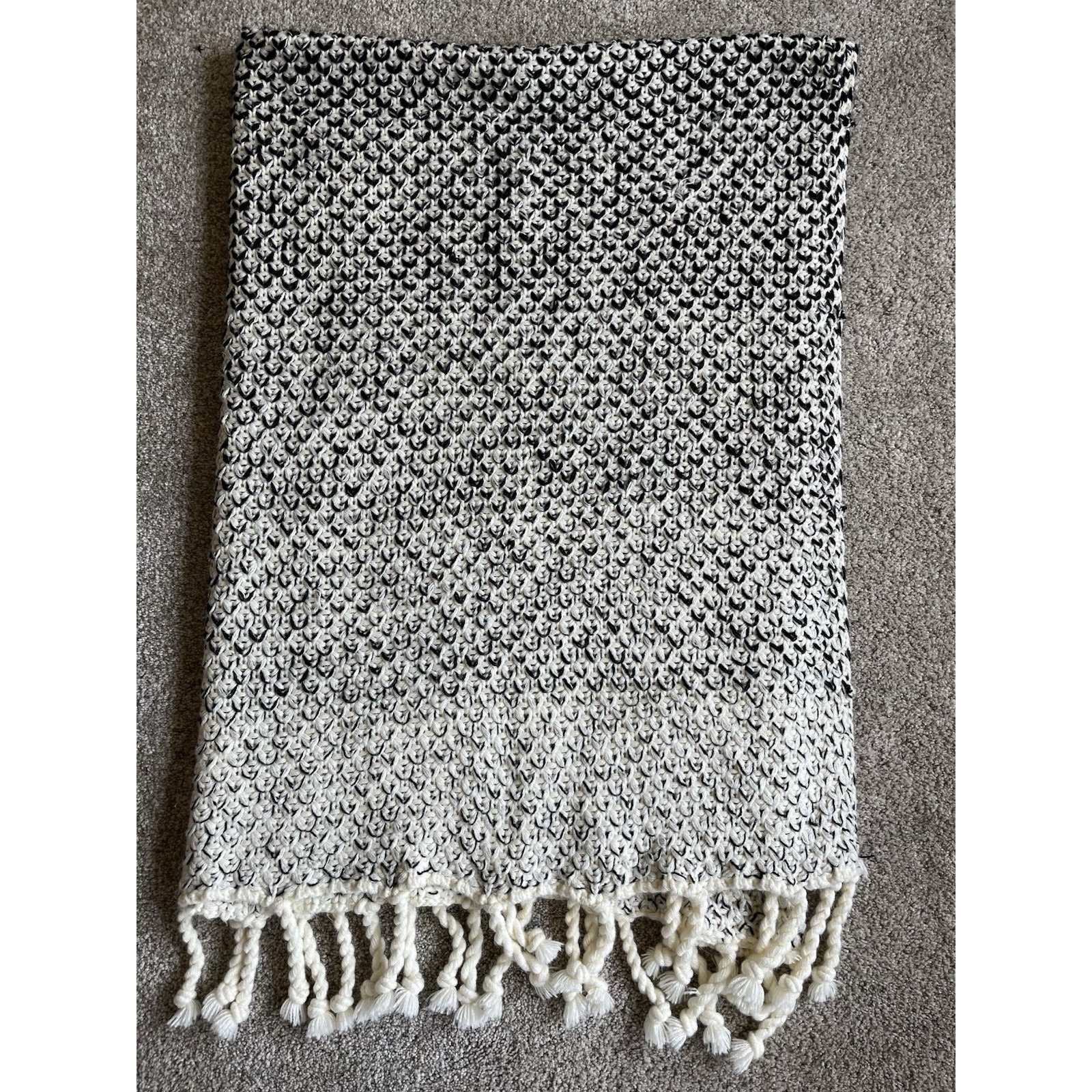 Pottery Barn Throw Blanket Black And White Weave With Fringe 50x60