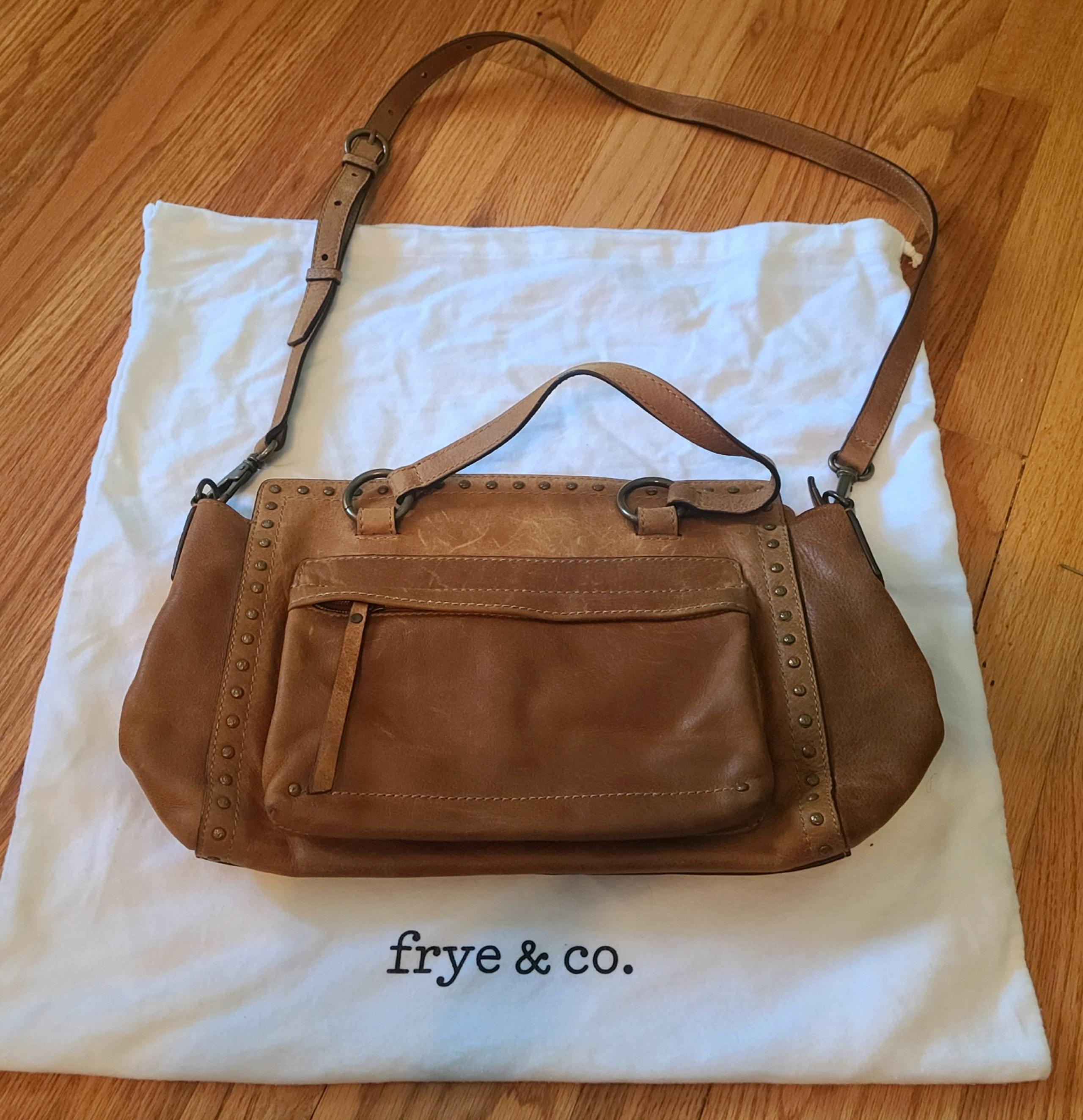Frye brown leather handbag with studded trim