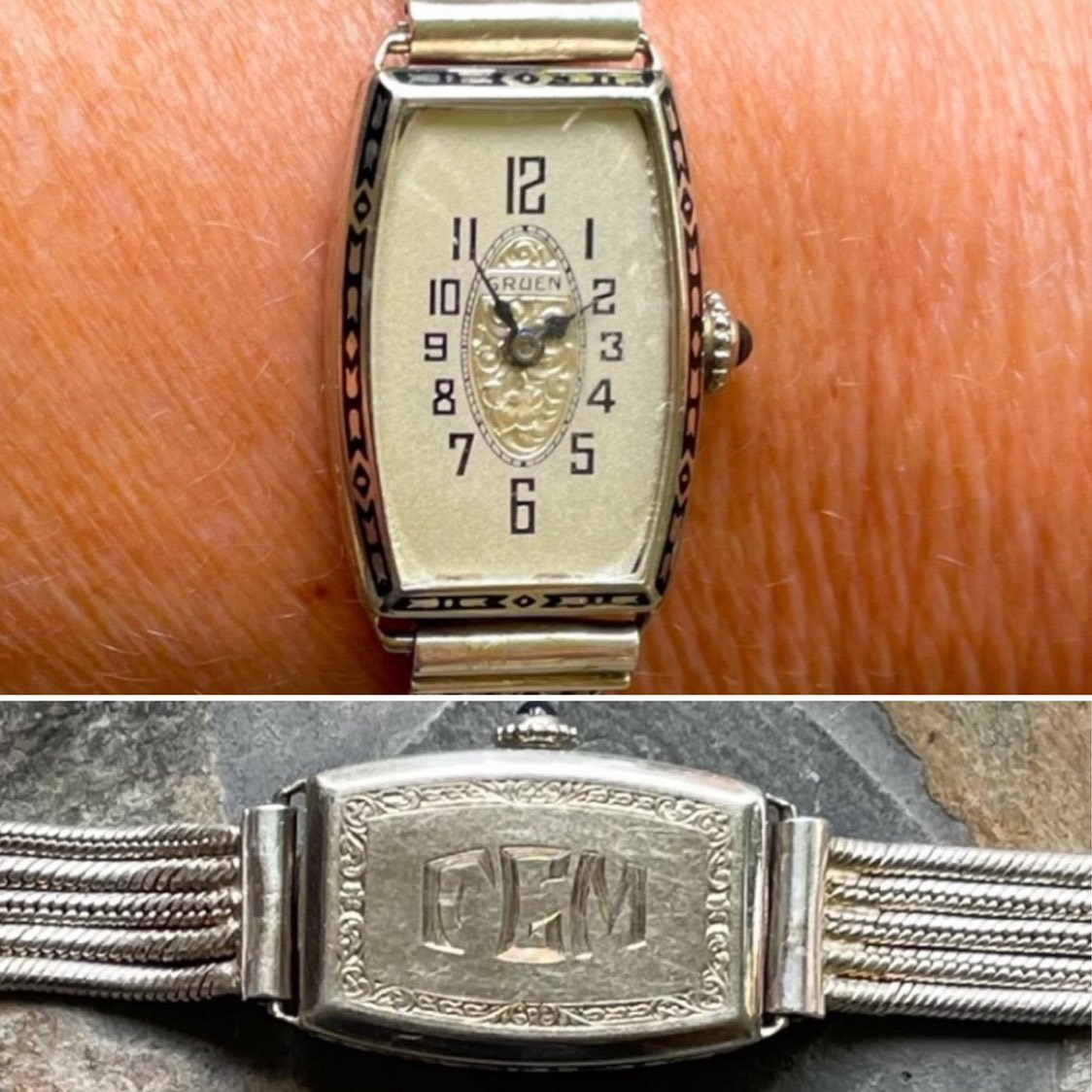 Vintage watch Gruen 14K reinforced white gold roaring 1920’s