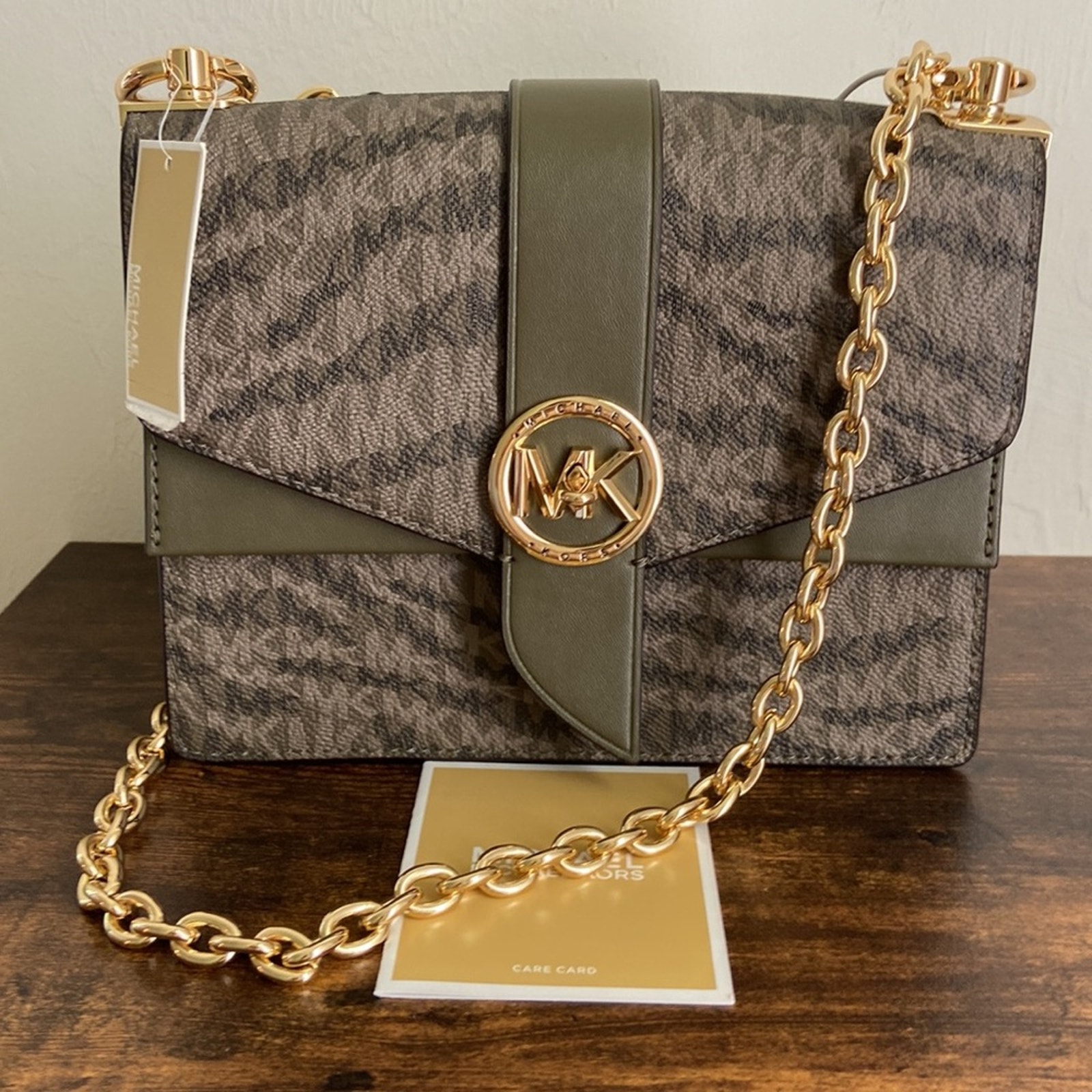 NWT MSRP 398 Michael Kors Olive Greenwich Small Crossbody Bag
