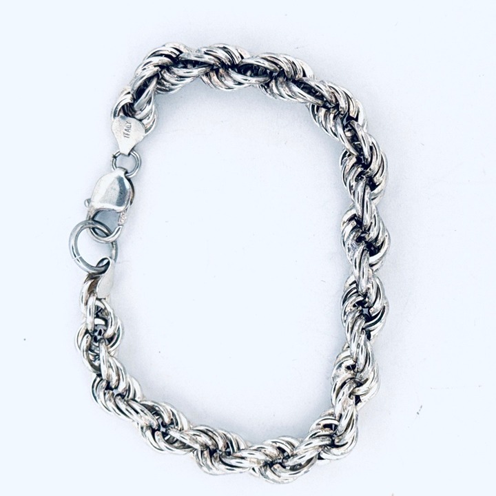 Vintage Sterling Silver 925 Twisted Rope Chain Bracelet Italy 8 20.9g Estate