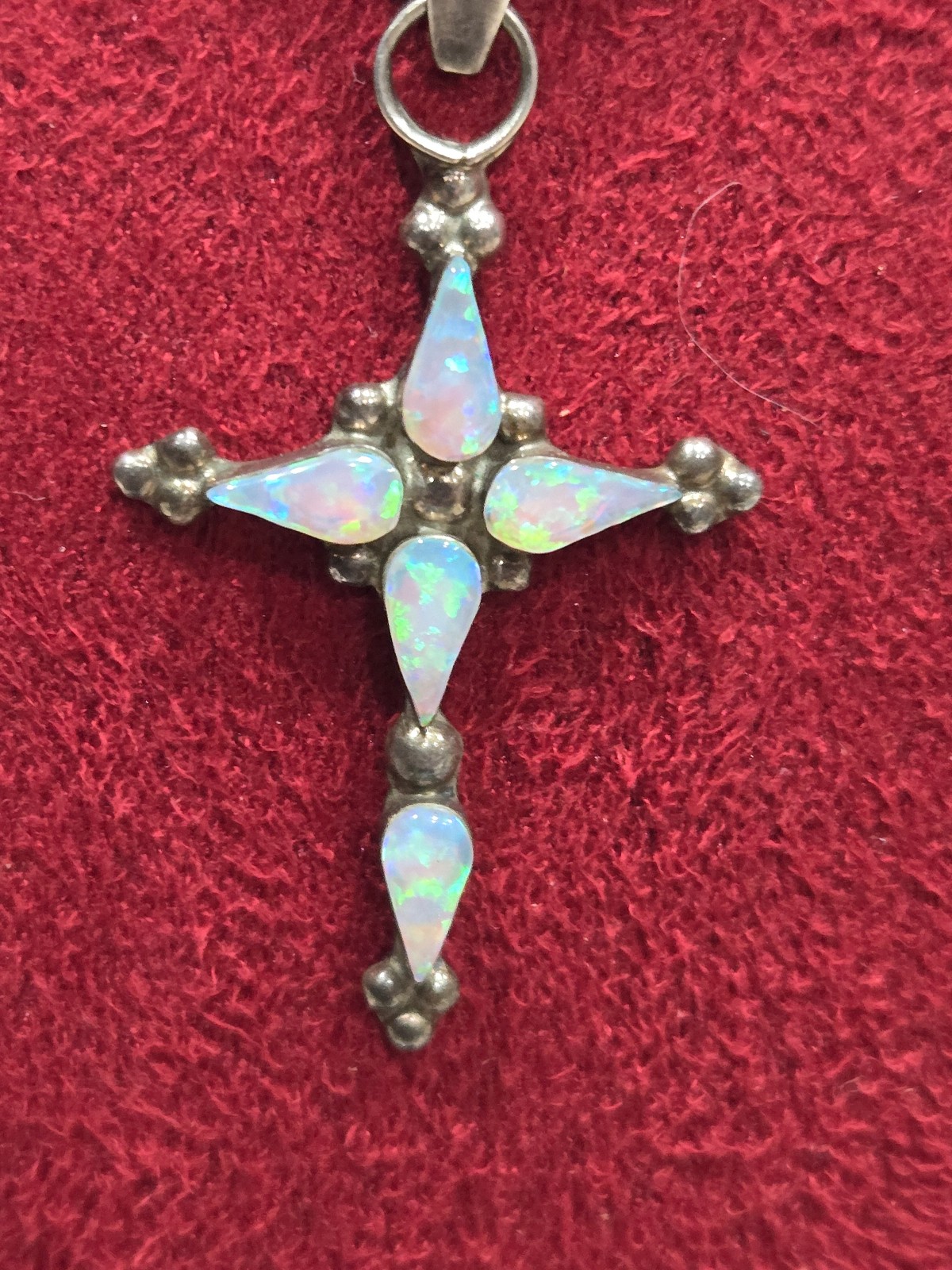 Sterling Silver Opal Stone Cross, Beautiful, Vibrant colored stones and style. M