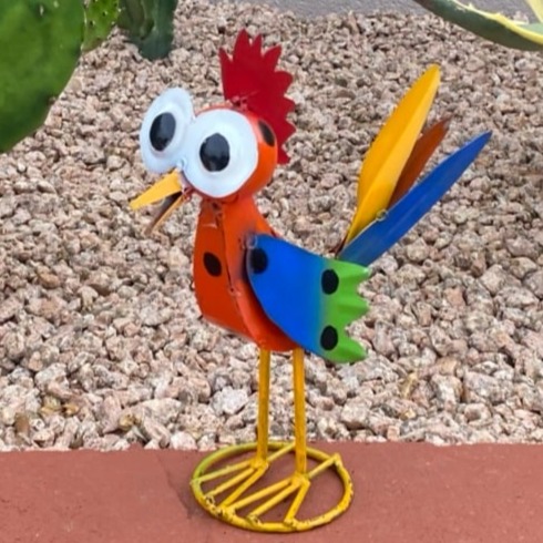 Multicolor Metal Crazy Bird with Big Eyes Yard Art Garden Decor