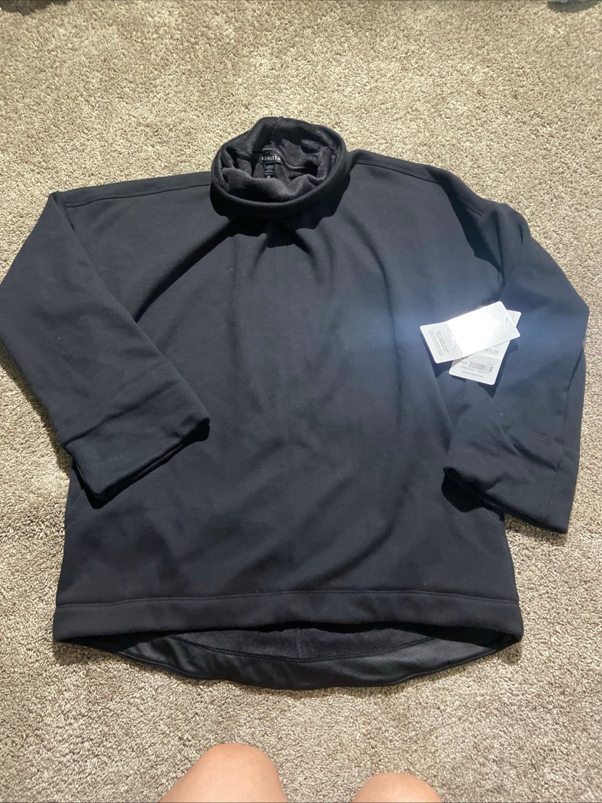 Athleta Cozy Karma Funnel Neck Sweatshirt Black Size XS Oversized Pullover NWT