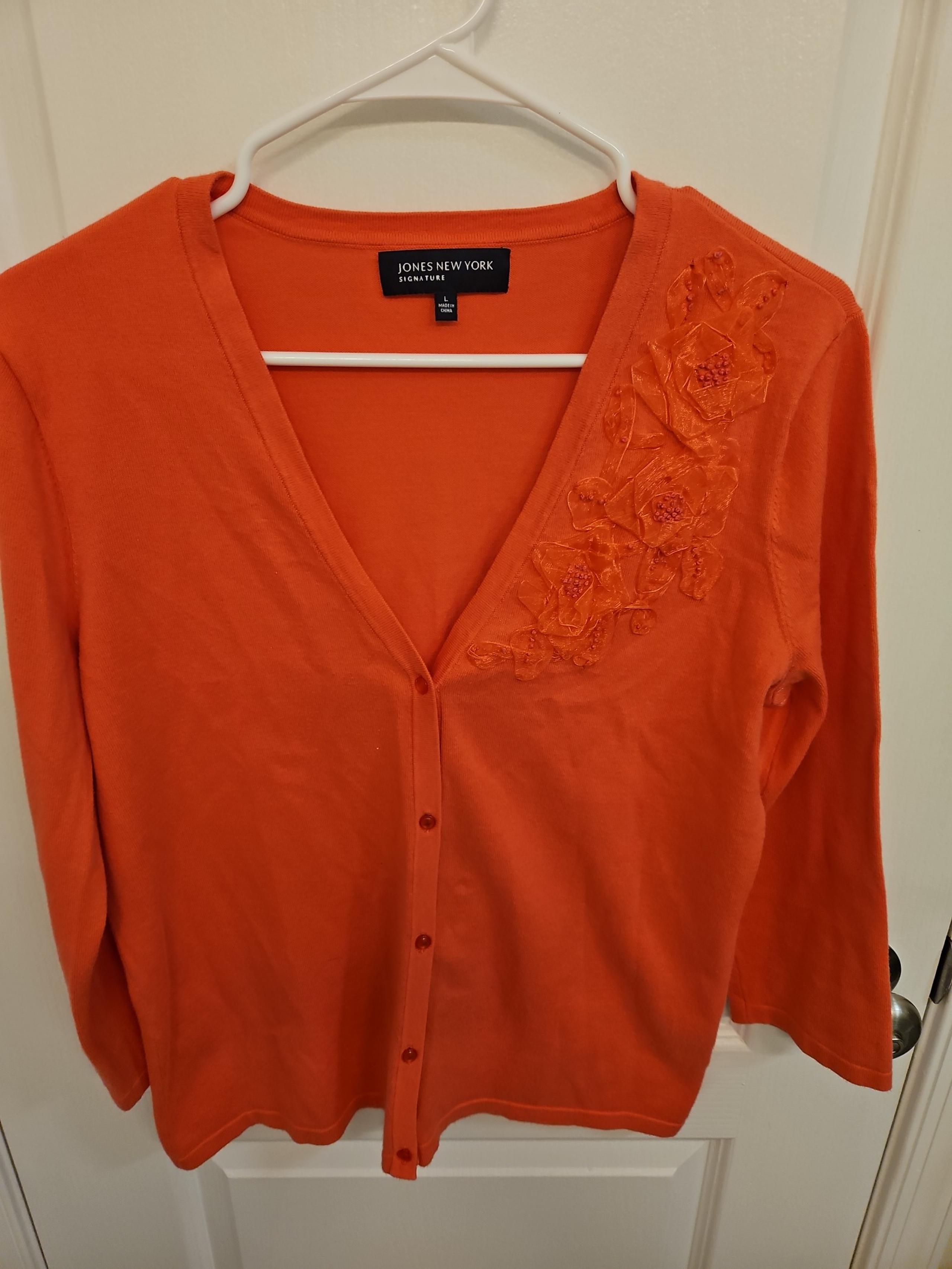 WOMENS SIZE LARGE PEACH JONES OF NEW YORK CARDIGAN