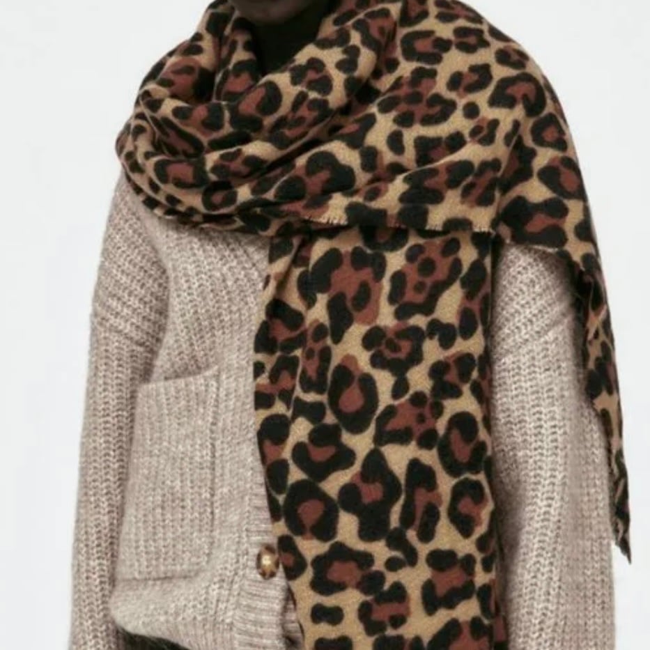 ZARA Leopard Print Fringed Scarf