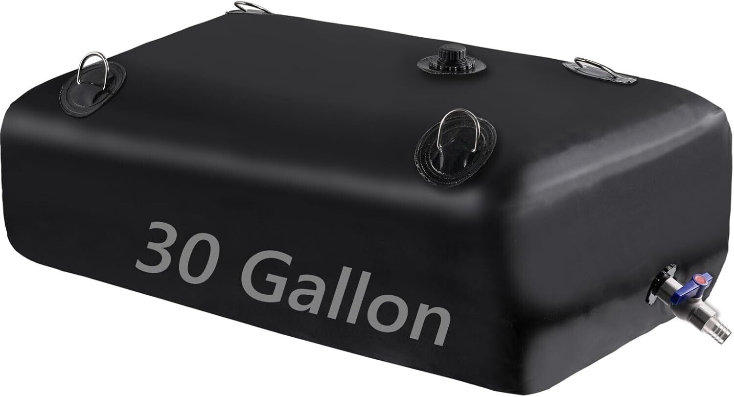 30 Gallon Large Water Storage Bladder with 3/4 PVC Spigot and Hose Kit- Black