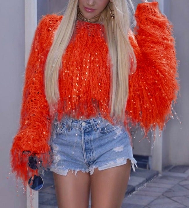 Beautiful Medium Red Tassel Sweater