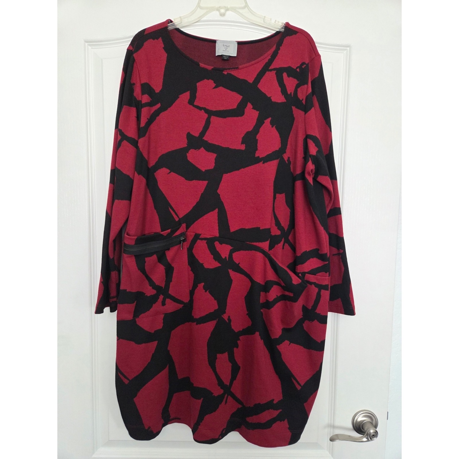 Chalet et Ceci Abstract Print Pocket Dress Long Sleeve Knit 1X Lagenlook Artsy