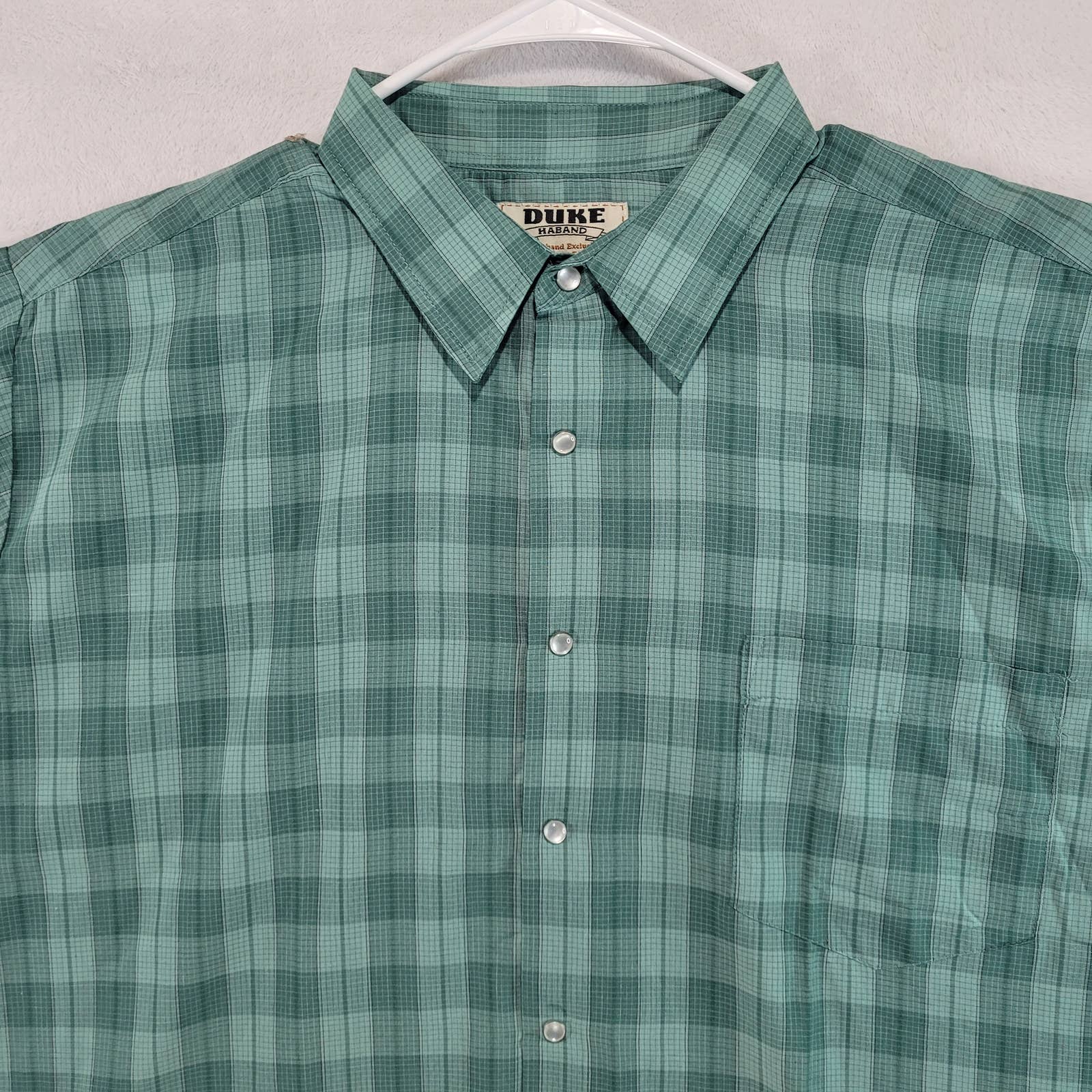 considerate service Green Haband Duke Plaid Shirt Up Snap Pearl Sleeve Short Large Men's Men considerate service Green Haband Duke Plaid Shirt Up Snap Pearl Sleeve Short Large Men's Men