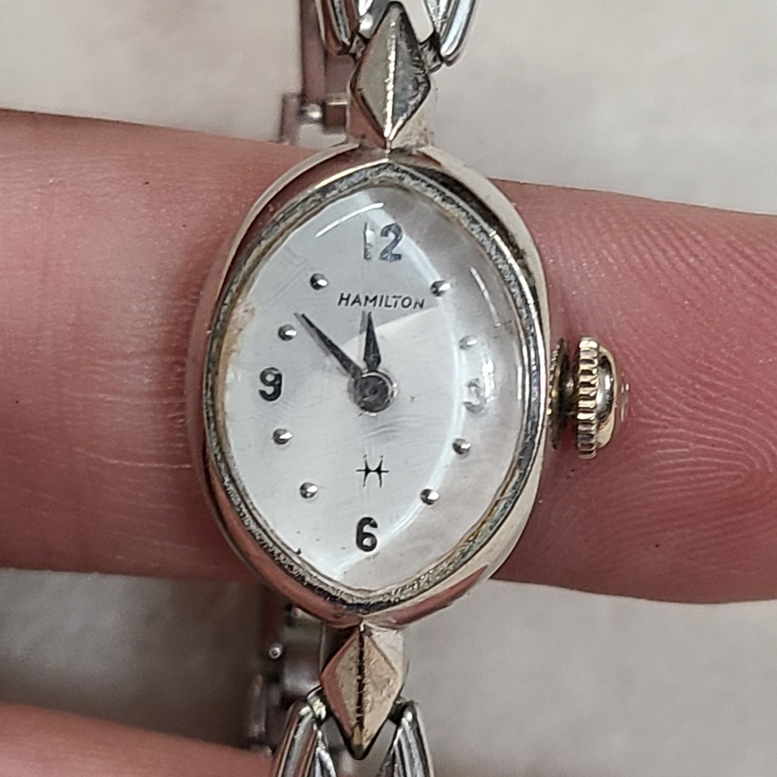 Vintage Hamilton Silver Tone Ladies Mechanical Cocktail Watch