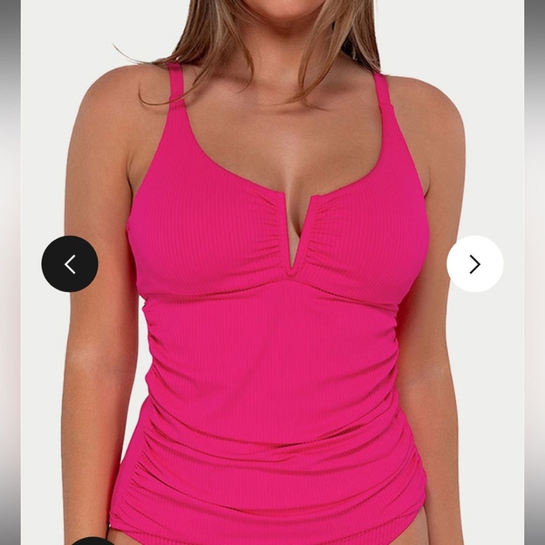 New Sunsets Pink Zuri V Wire Begonia Sandbar Rib Underwire Tankini Swim Top