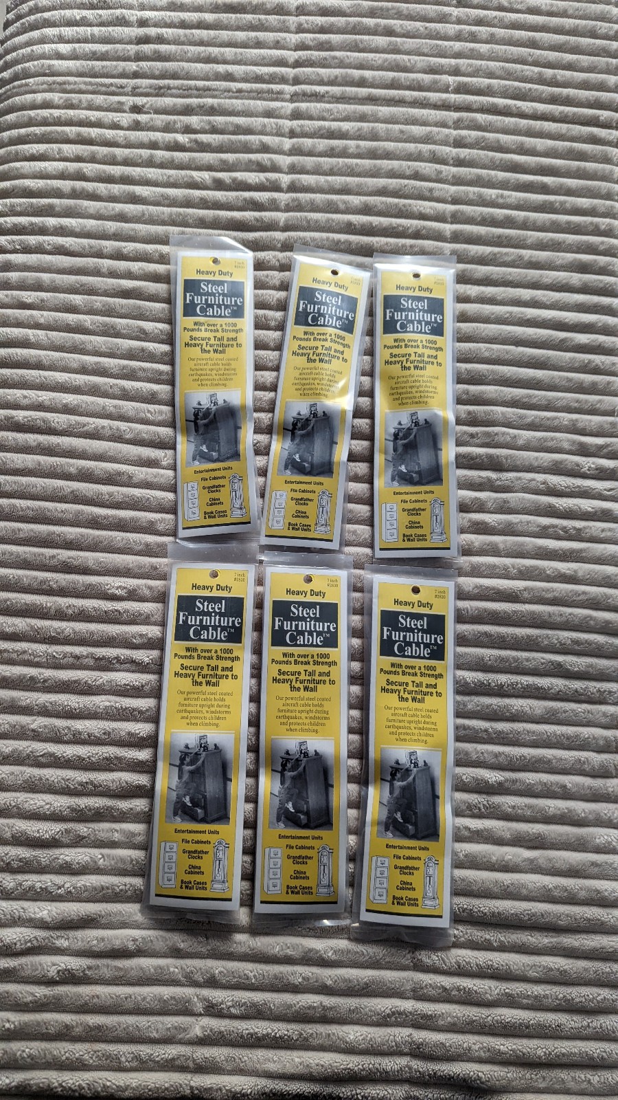 QuakeHOLD #2830 Furniture Cable, 7 in OAL, Steel Strap Lot of 6