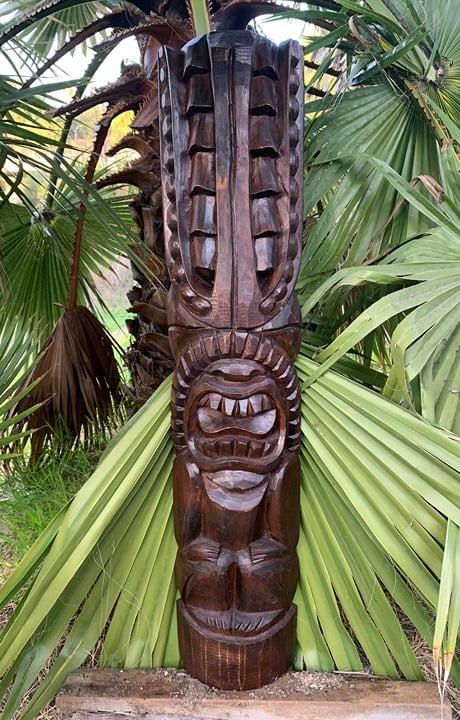Lono Hawaiian Tiki Mask Traditional Statue Wood Carving Tropical Bar 39 x 8