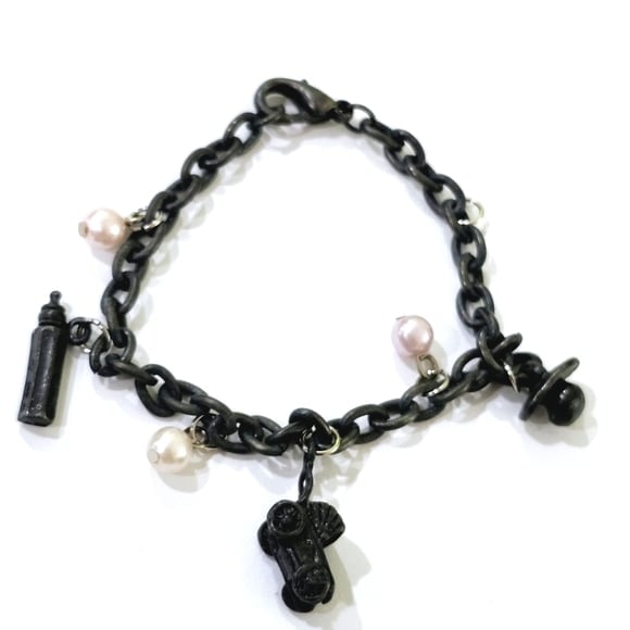 Very Vintage Chain Bracelet W/3 Sterling Baby Charms