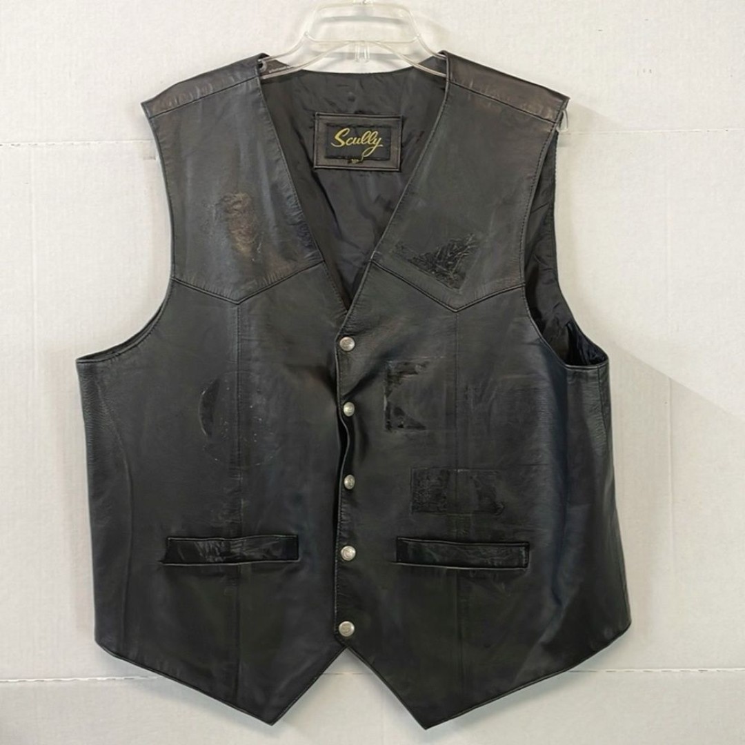 Scully Mens Genuine Leather Vest Snap Front Black Lined Moto Casual