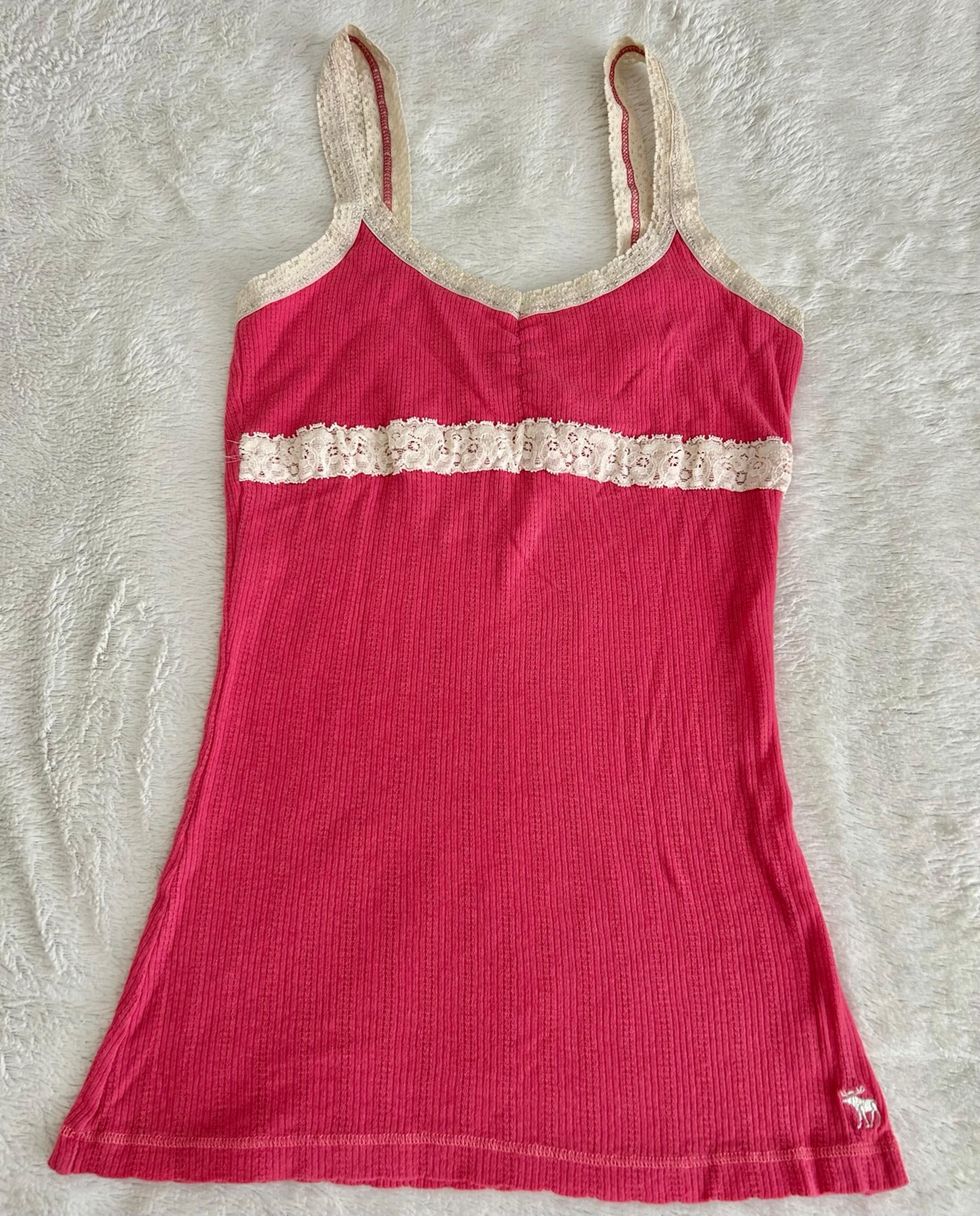 Y2K RARE Y2K Abercrombie Pink lace trim Tank top M Kids XL Women XS