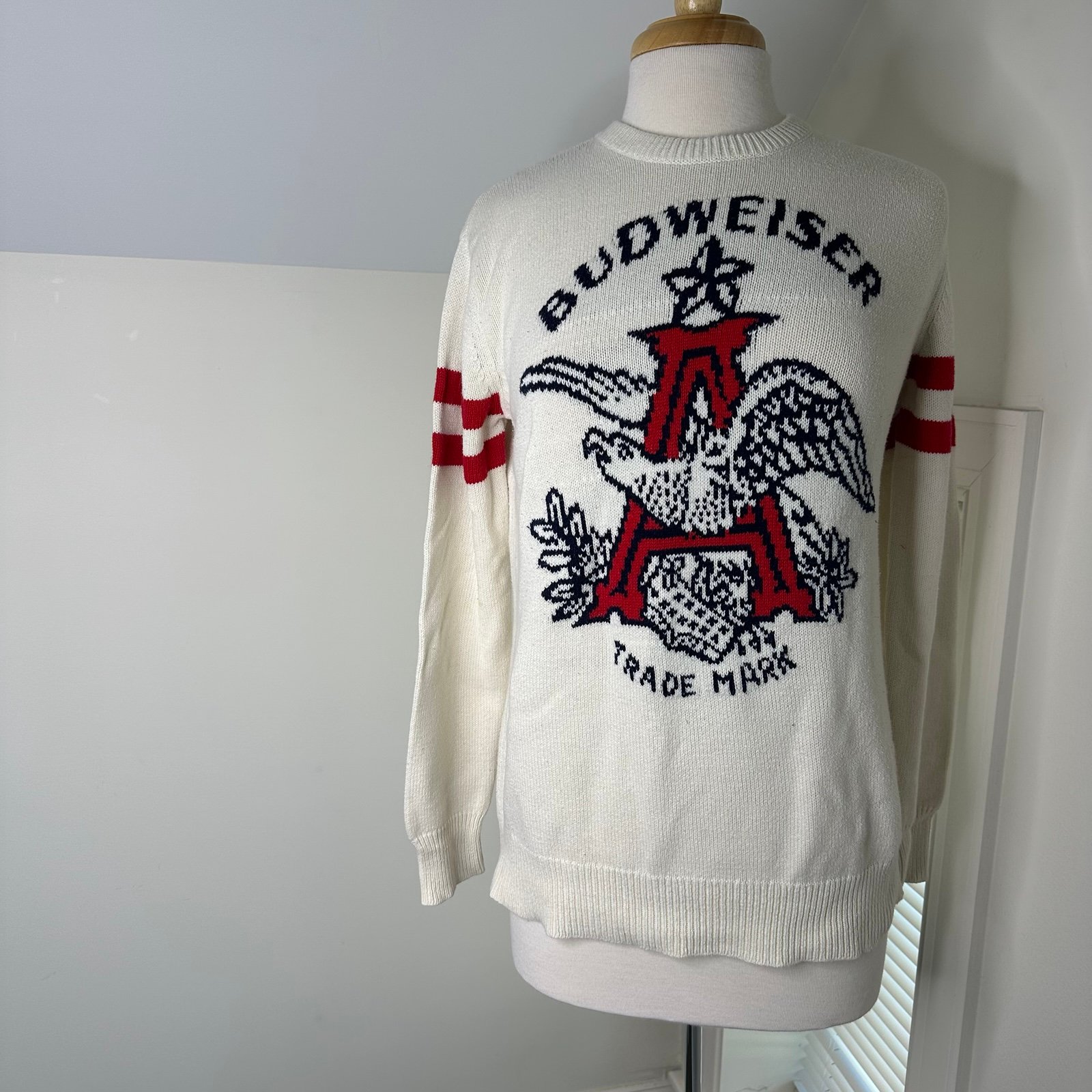 Junk Food Clothing Budweiser Eagle Cream Red Stripe Sweater