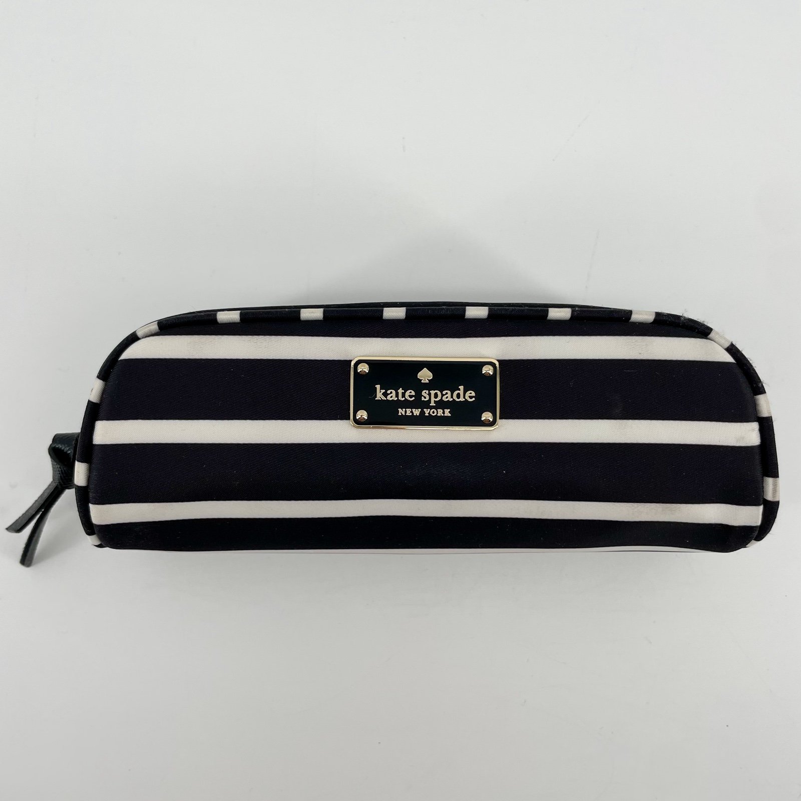 Kate Spade Cosmetics Case Makeup Bag Black White Stripes