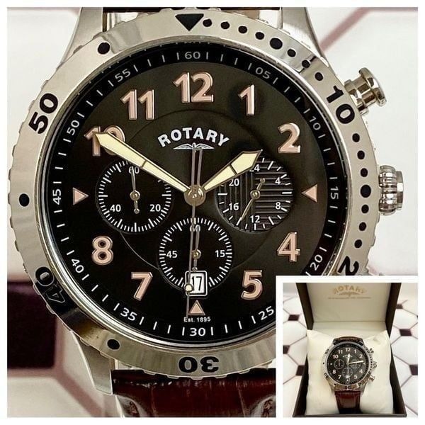 Rotary Dolphin Standard Stainless Chronograph Men’s Watch Leather Strap
