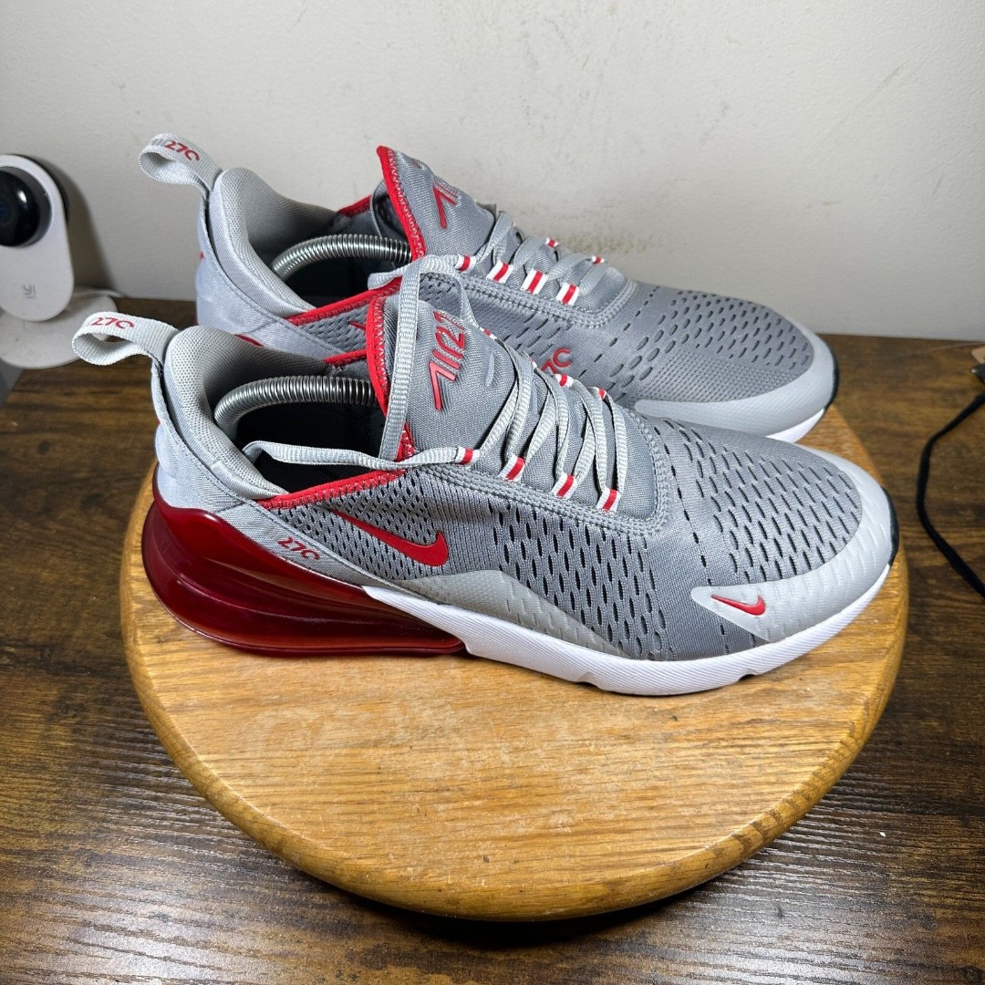 Nike Air Max 270 Particle Grey University Red Shoes Men's Size 11.5 CW7048-001
