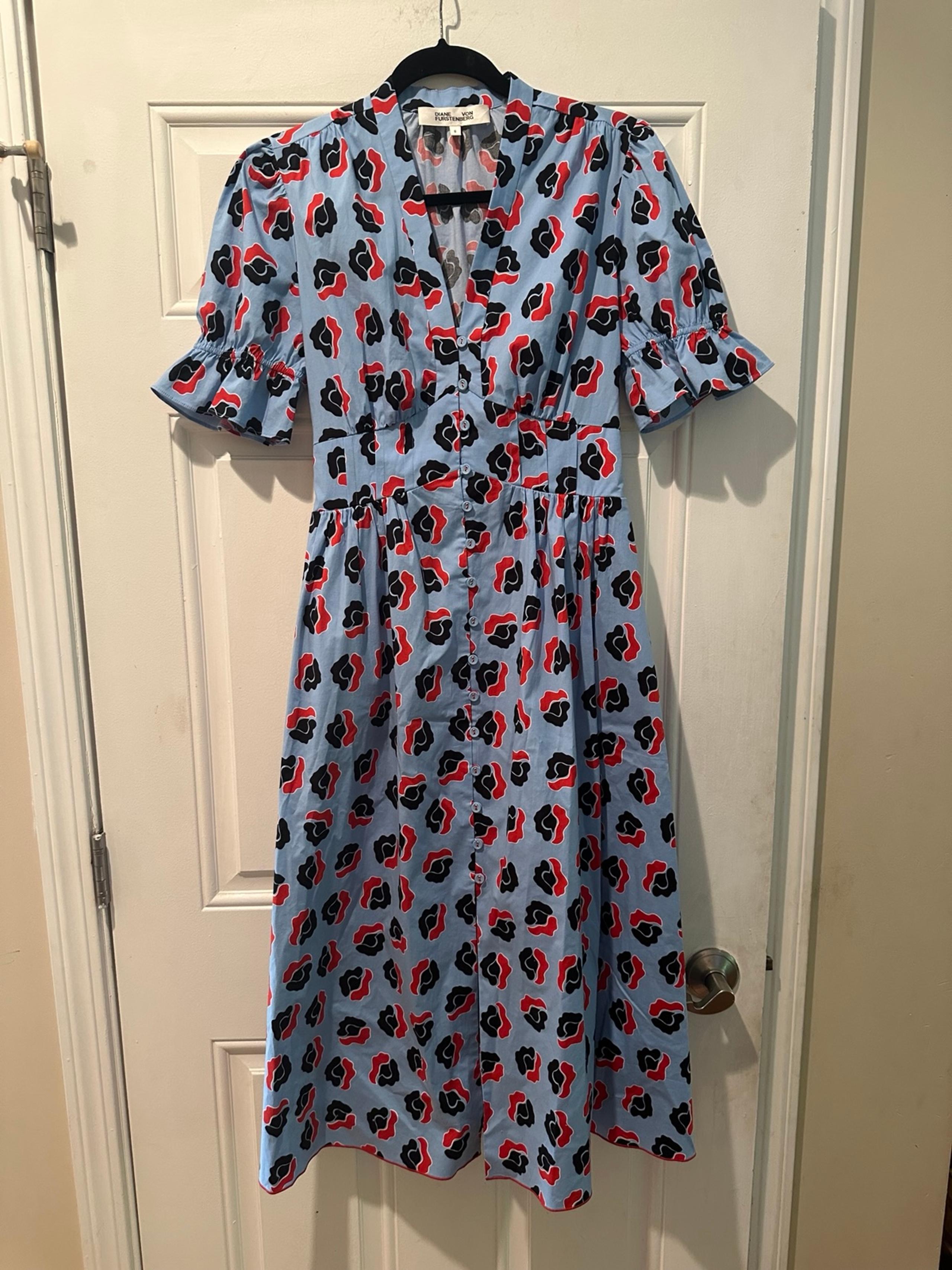 Diane Von Furstenberg Blue and Red Floral Maxi Dress Size 6