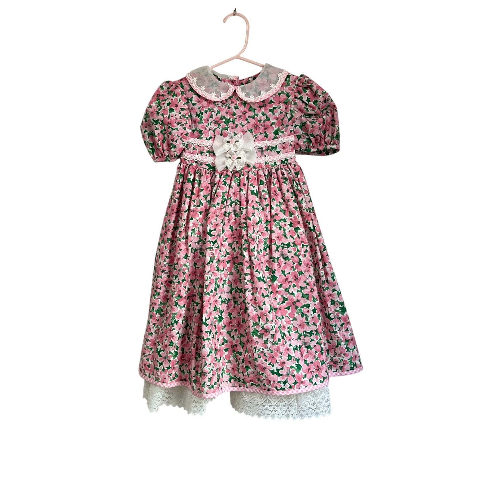 Bonnie Jean Vintage 1990s Pink Floral Lace and Bow Detailing Dress Size 4T