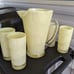 1950's Yellow- Gold Spaghetti Pitcher and 4 Tumblers Crystal Applied Handle