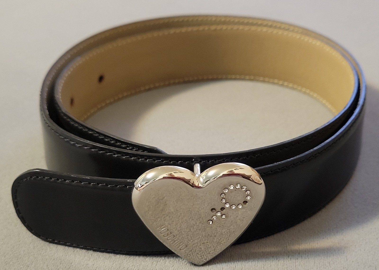 Moschino vintage Silver Heart Gender Crystal Logo Belt size 40 Italy waist 28