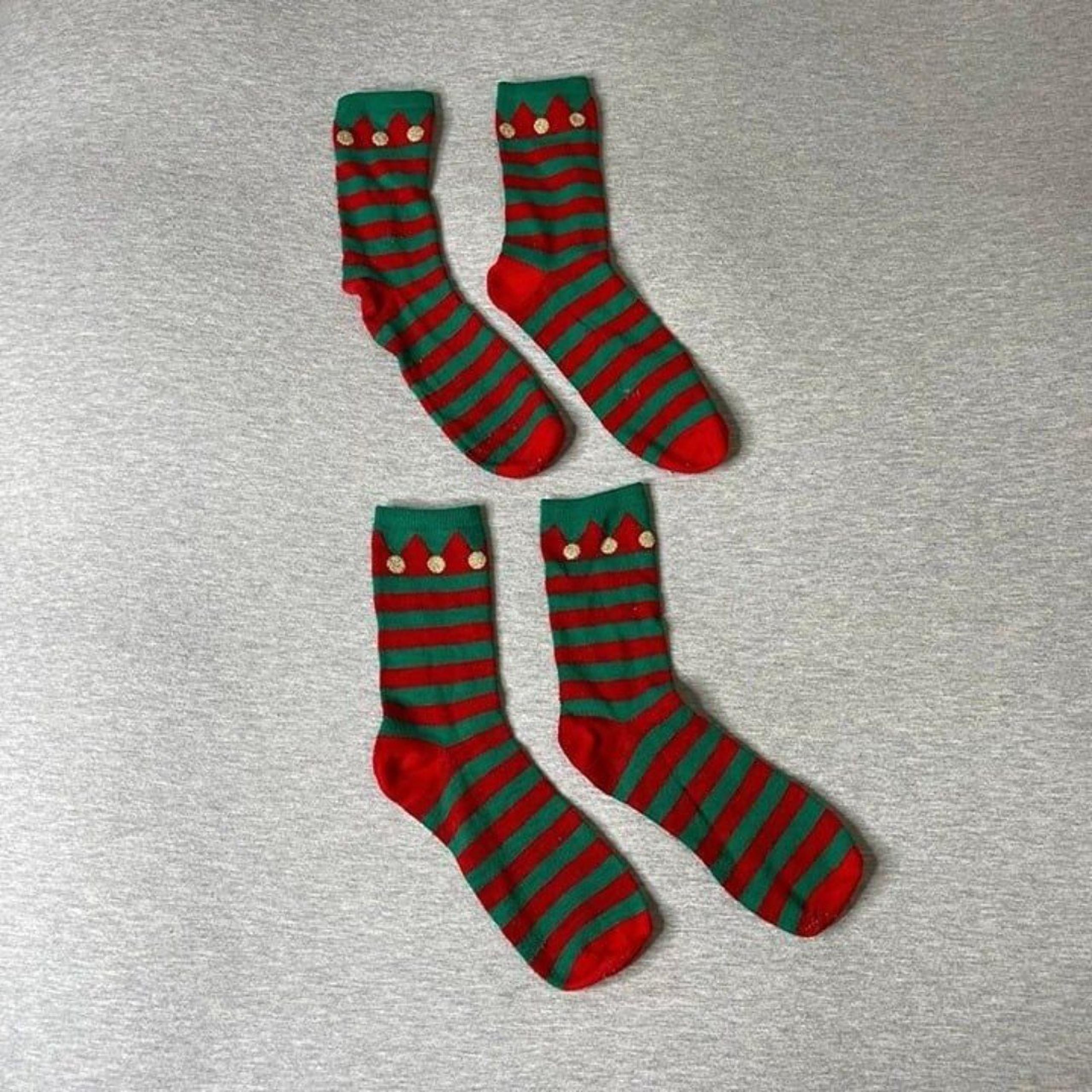 Kohl's Sonoma Women's Green & Red Elf Bootie Striped Crew Socks 2 PCS. Set