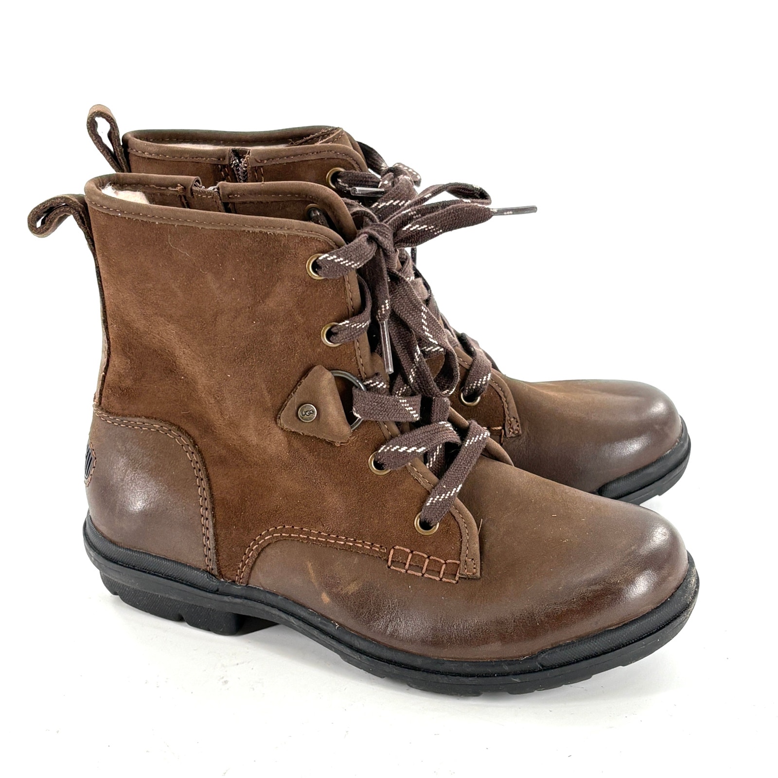 Ugg Hapsburg Combat Boots 6.5 Brown NWOT Ankle Booties Suede Leather Moto Sherpa