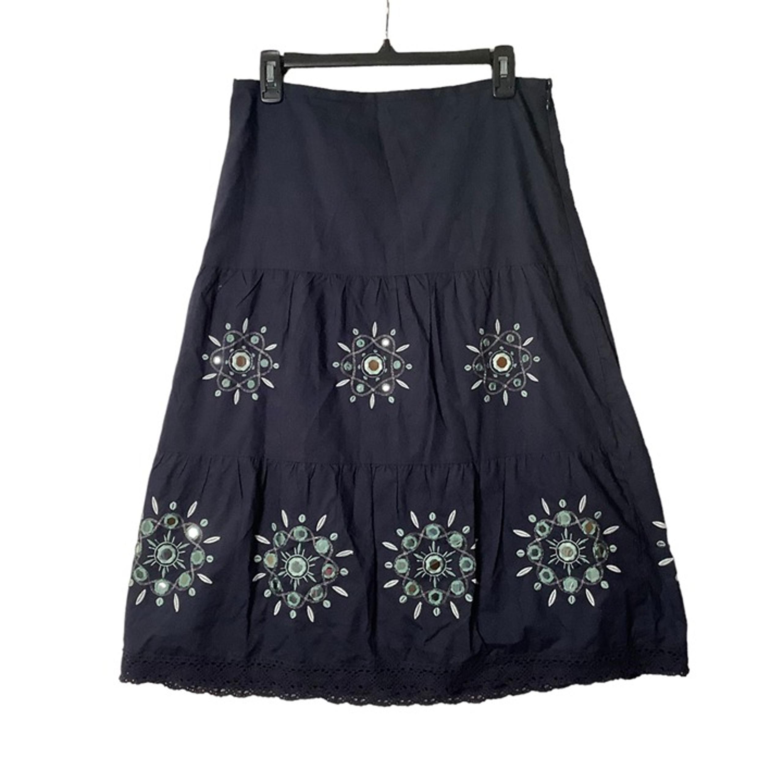 Ann Taylor LOFT Floral Embroidered A-Line Midi Skirt Women Size 4 Cotton Lined