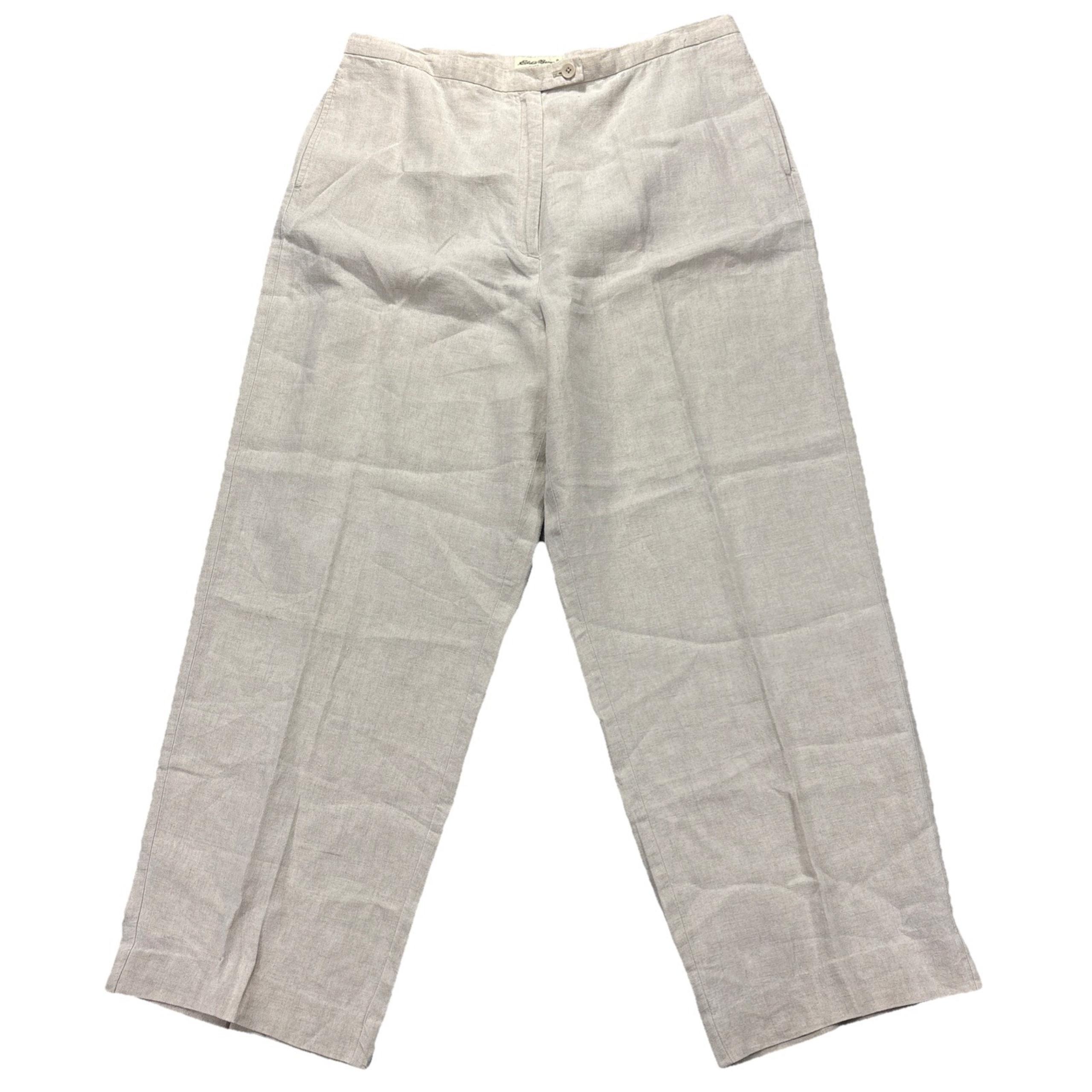 Eddie Bauer linen pants womens 18 (34x28) beige wide leg Lightweight Beachy