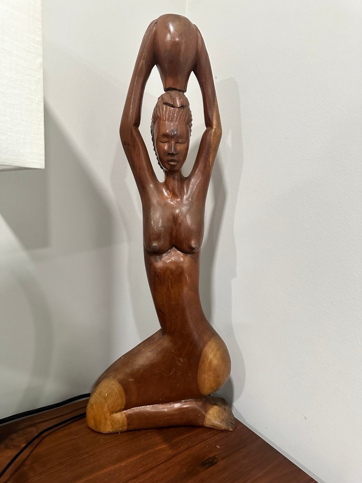 Vintage Hand-Carved Wooden African Woman Sculpture - Tribal Art