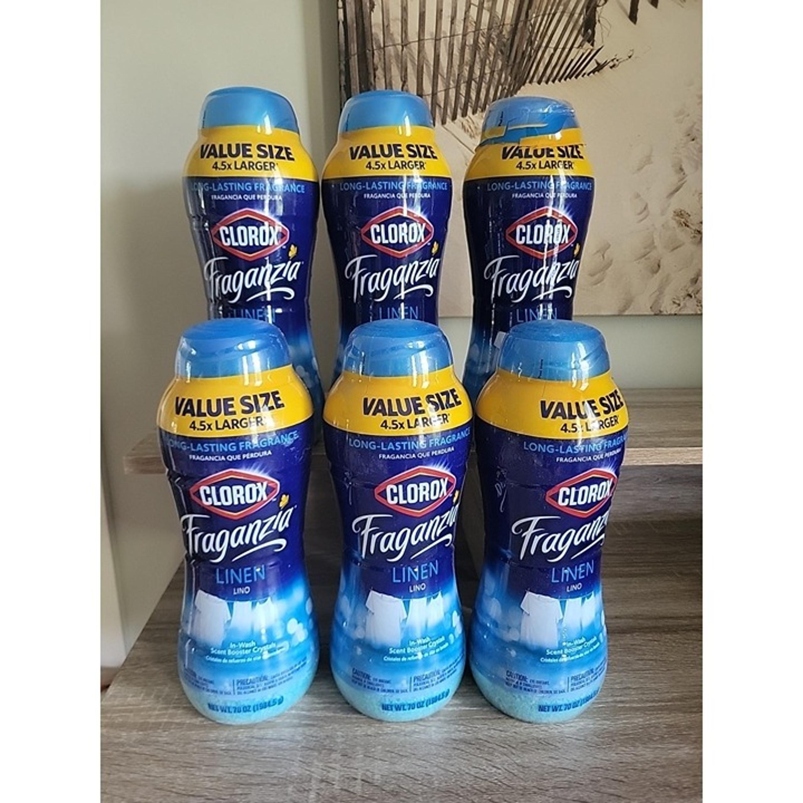 6 Pack Clorox Fraganzia Laundry Scent Booster Crystals in Linen Scent Value Size