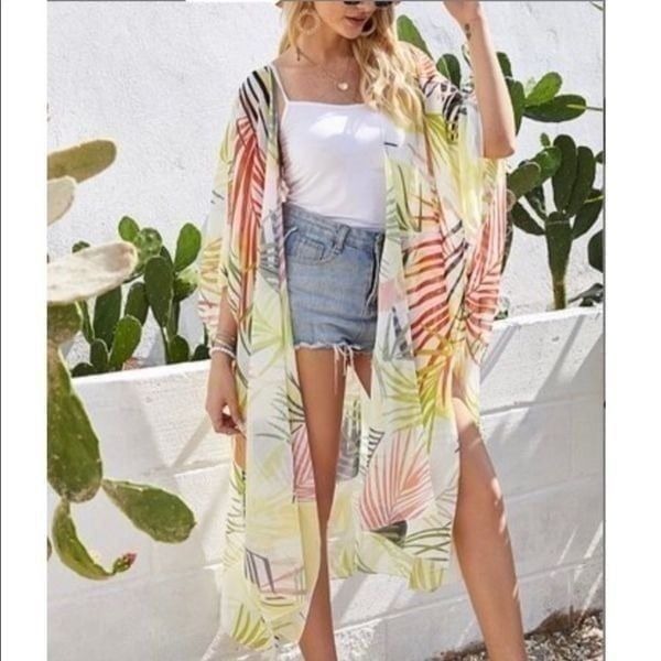 Boho Tropical Kimono Duster Cardigan Top