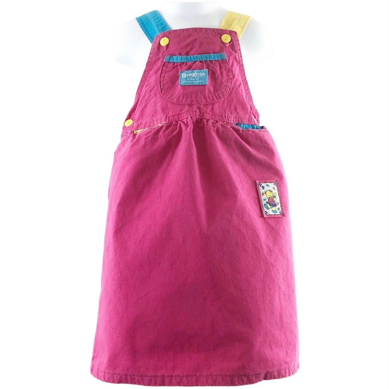 Vintage vestback OshKosh pink, blue, yellow color-block jumper dress 6x