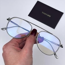 Tom Ford FT5691-B 012 Eyeglasses Dark Ruthenium Blue Block Unisex Pilot
