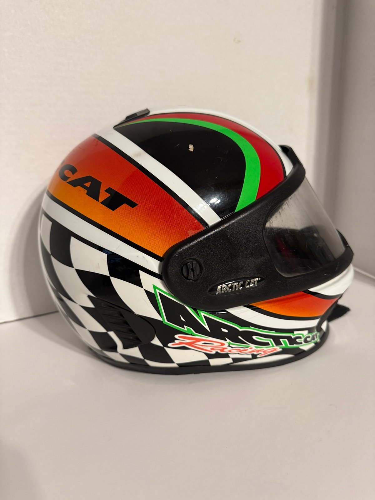 Vintage Arctic Cat Racing Full Face Snowmobile Helmet Green White Orange Medium
