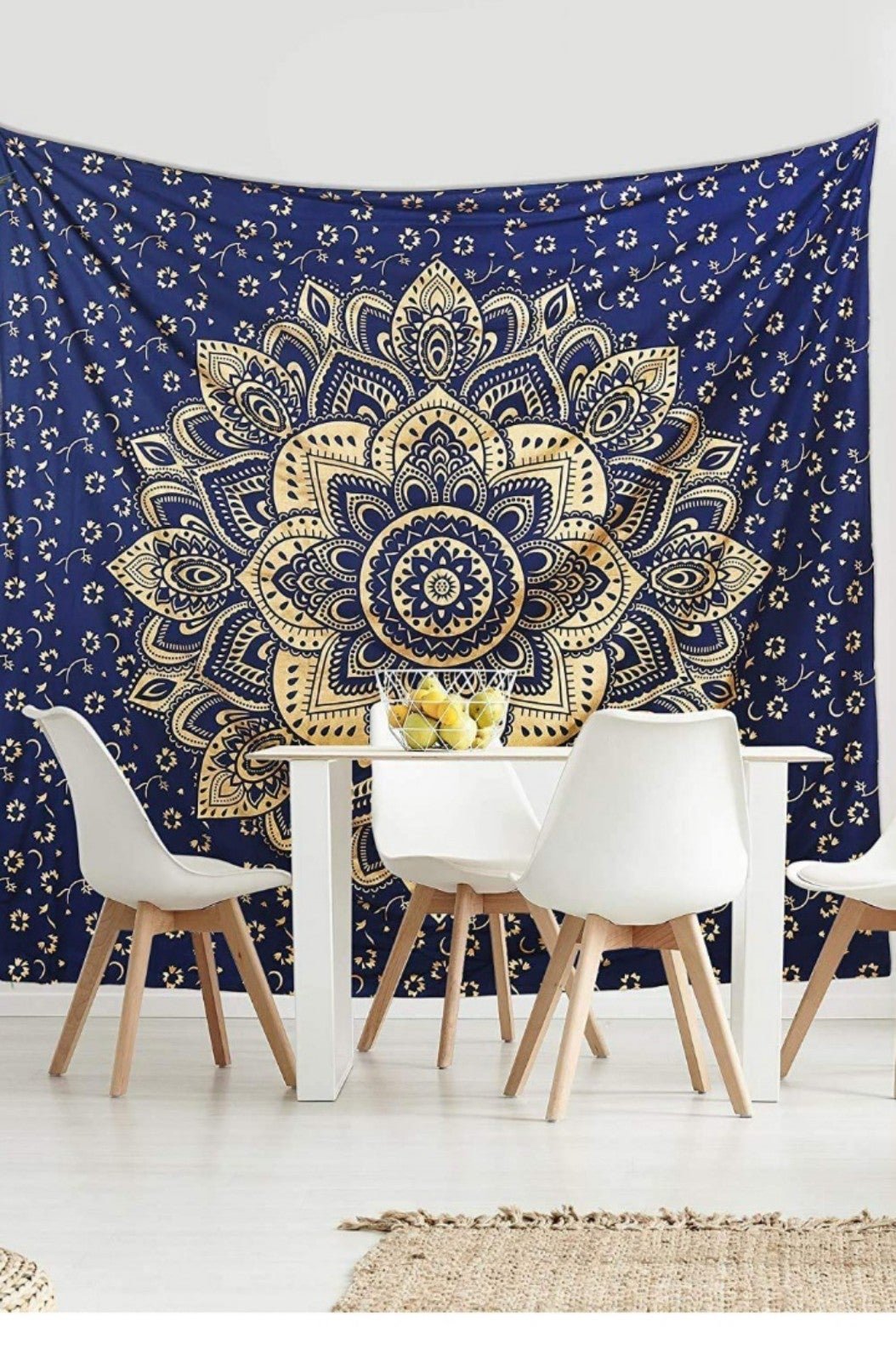 XL Navy & Gold Indian Mandala Tapestry 100% Cotton
