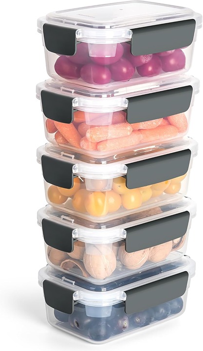 Plastic Food Storage Containers with Lids Nestable Freezer 5-Pack