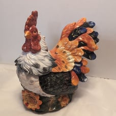 RARE JAY WILLFRED ANDREA BY SADEK HAND PAINTED CERAMIC ROOSTER LIDDED COOKIE JAR