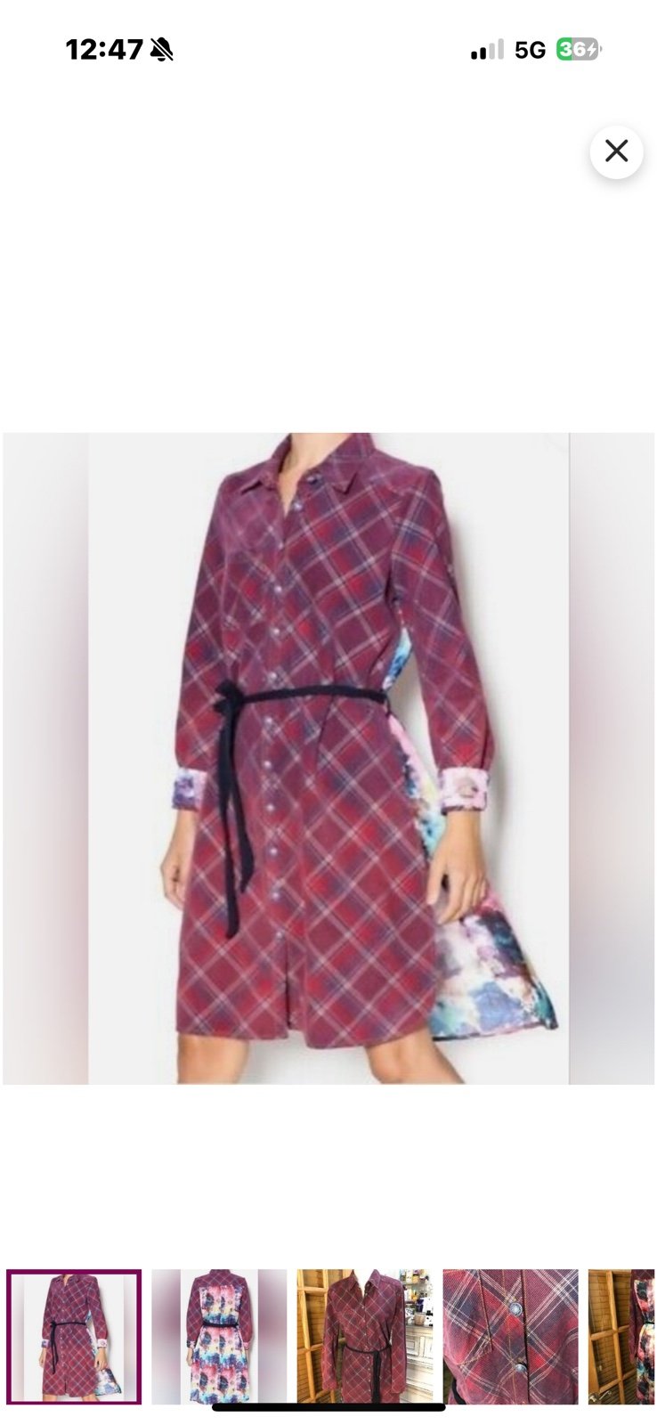 Aratta Silent Journey Plaid Shirt Dress size Medium Mixed Media Corduroy