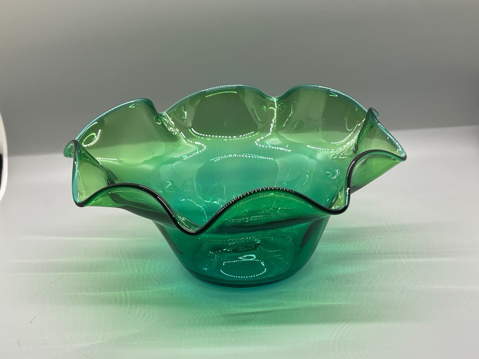 Blenko Glass Jade Ruffled Bowl #3744. Htf Color Made 1 Year Only. Wayne Husted