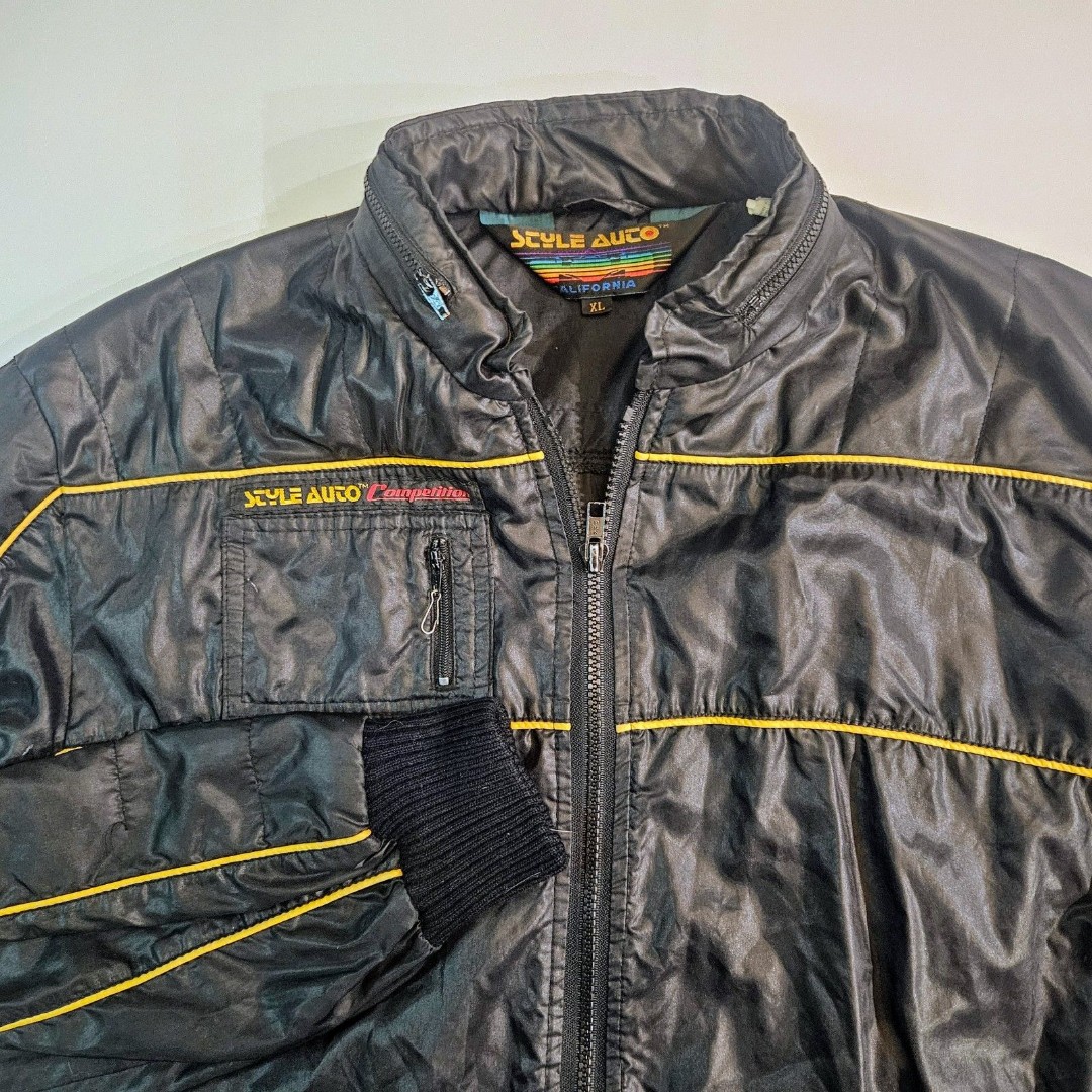 Vintage 70S XL Style Auto Competition Racing Jacket Blank Black Yellow Piping