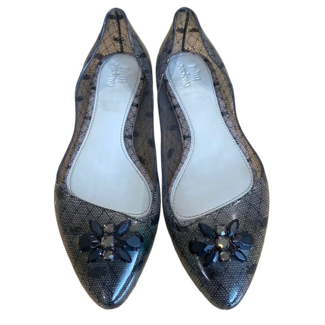 Melissa x Jason Wu jelly flats - sz 8 - black pattern - clear - casual - sz 8