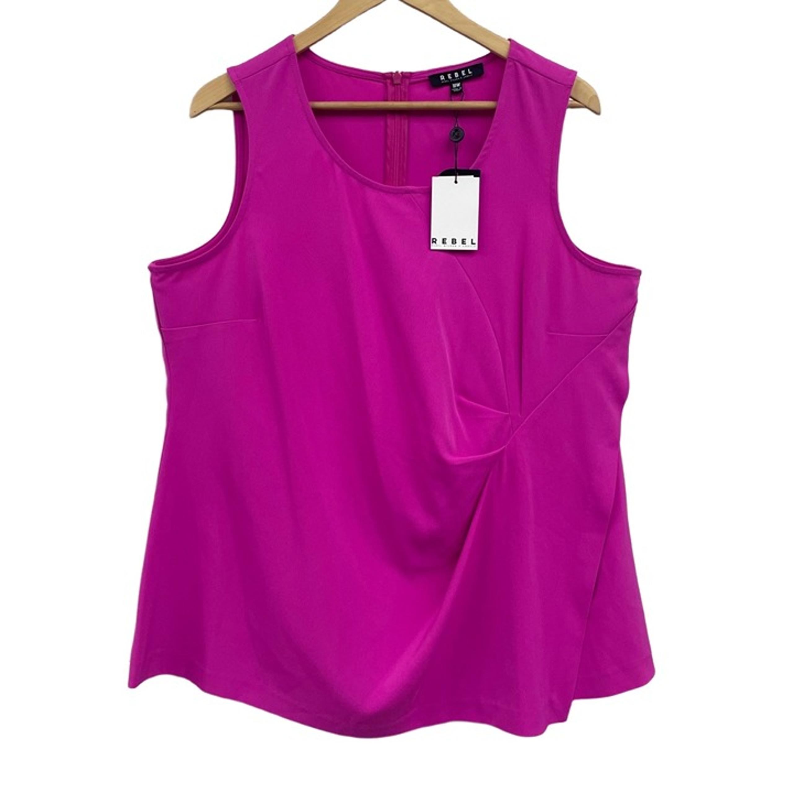 NWT Rebel Wilson X Angels Violet Fuchsia Crew Neck Pleat Top Size 18W
