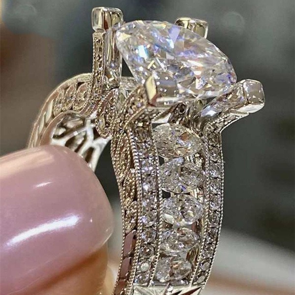 Fashion Party Glitter Zircon Chunky Carved Cubic Rings for Women MARR9138