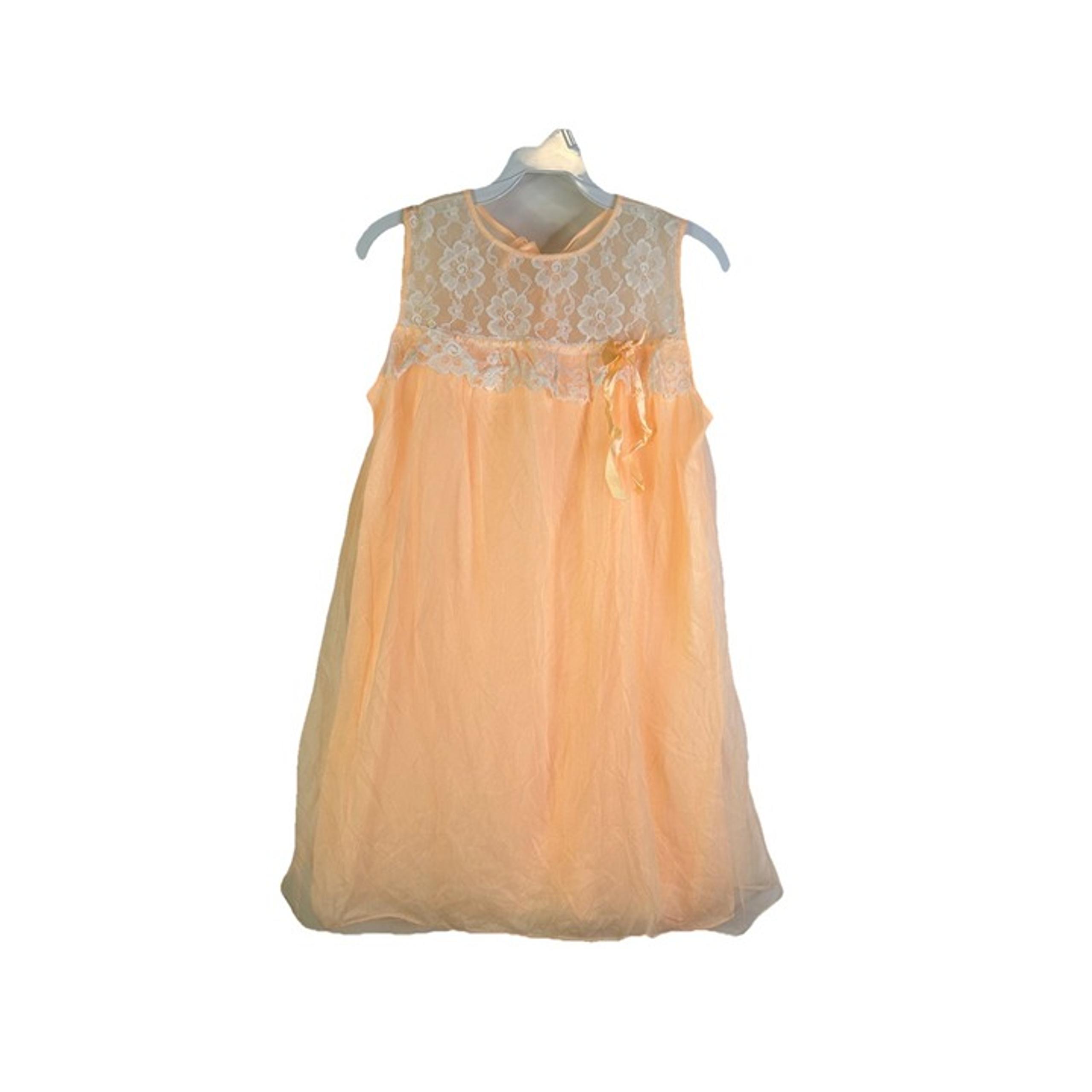 Vintage 60s Womens Small Lace Nylon Chiffon Baby Doll Negligee Slip Gown USA